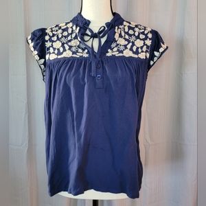 Delicia blue embroidered boho top size small